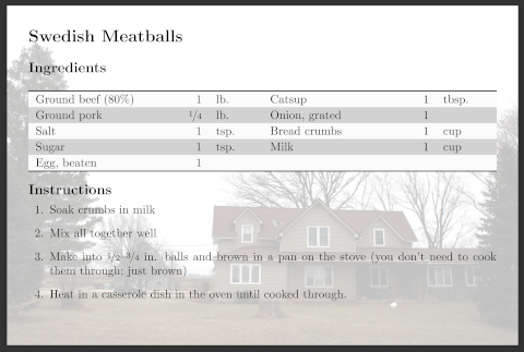 Meatballs recipe as a 4x6 card
